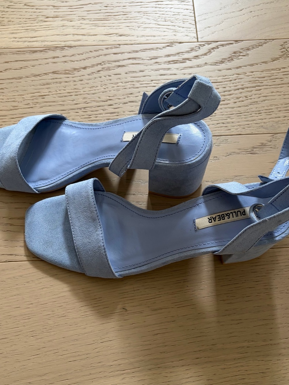 Pull&Bear Pale Blue Suede Block Heel Sandals
